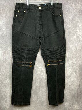 Demolition Denim Jeans Mens 38x32 Fits(36x29) Black Knee Zippers Punk Urban